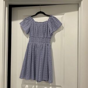 Vici mini dress with stretchy waist, off the shoulder ruffled top